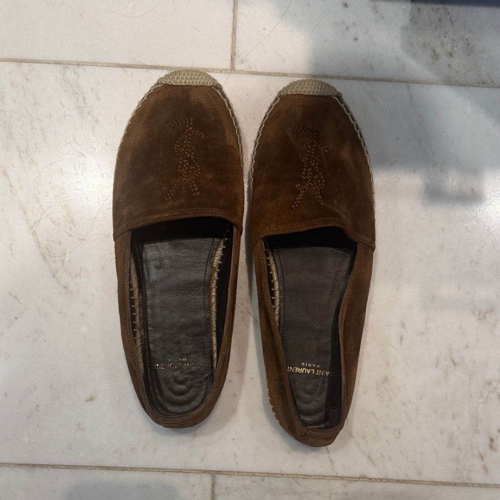 Saint Laurent Brown Suede Espadrille Slip-Ons